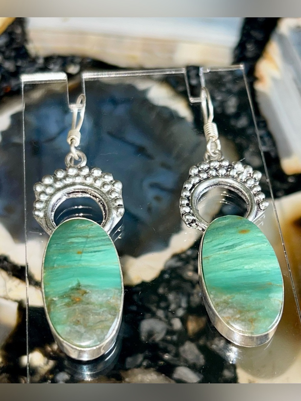 Teal-Green Jasper Earrings 2 1/4”